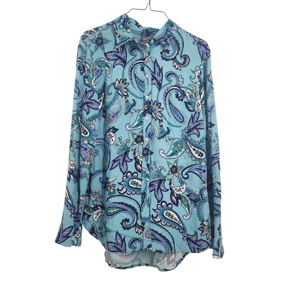 Talbots Blue Floral Paisley Long Sleeve Button Down Top Womens Size Small S